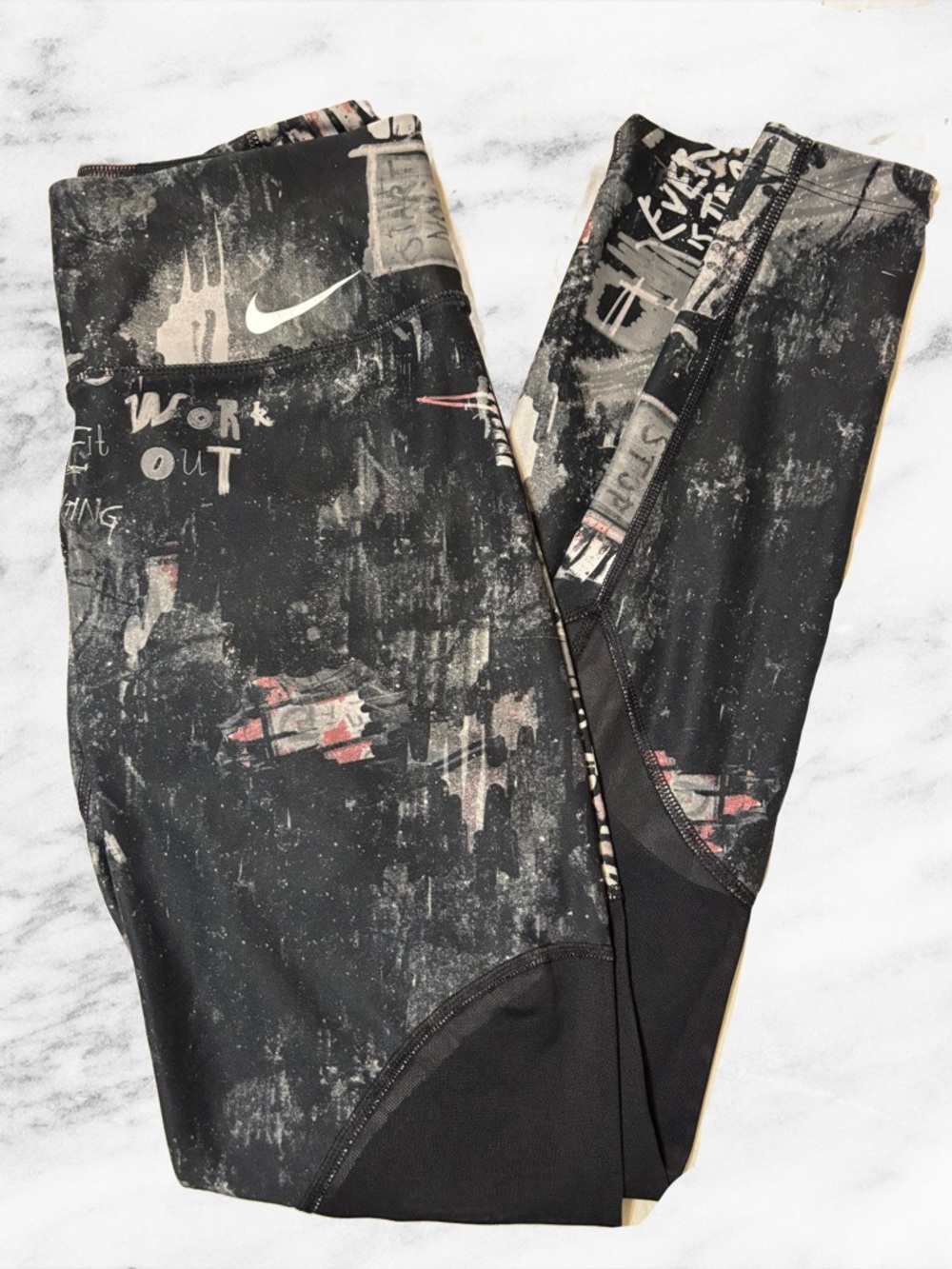 Nike Black and Red Dri-FIT Graphic Leggings